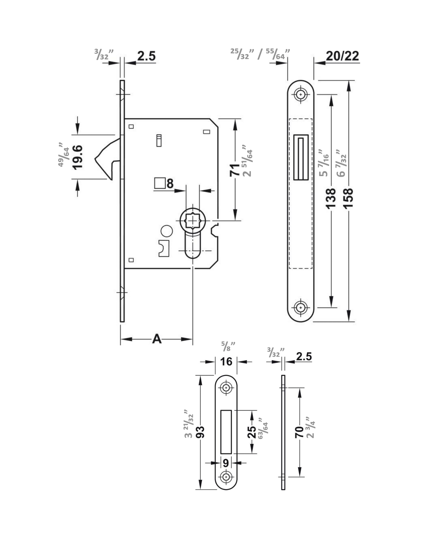 Pocket door lock set