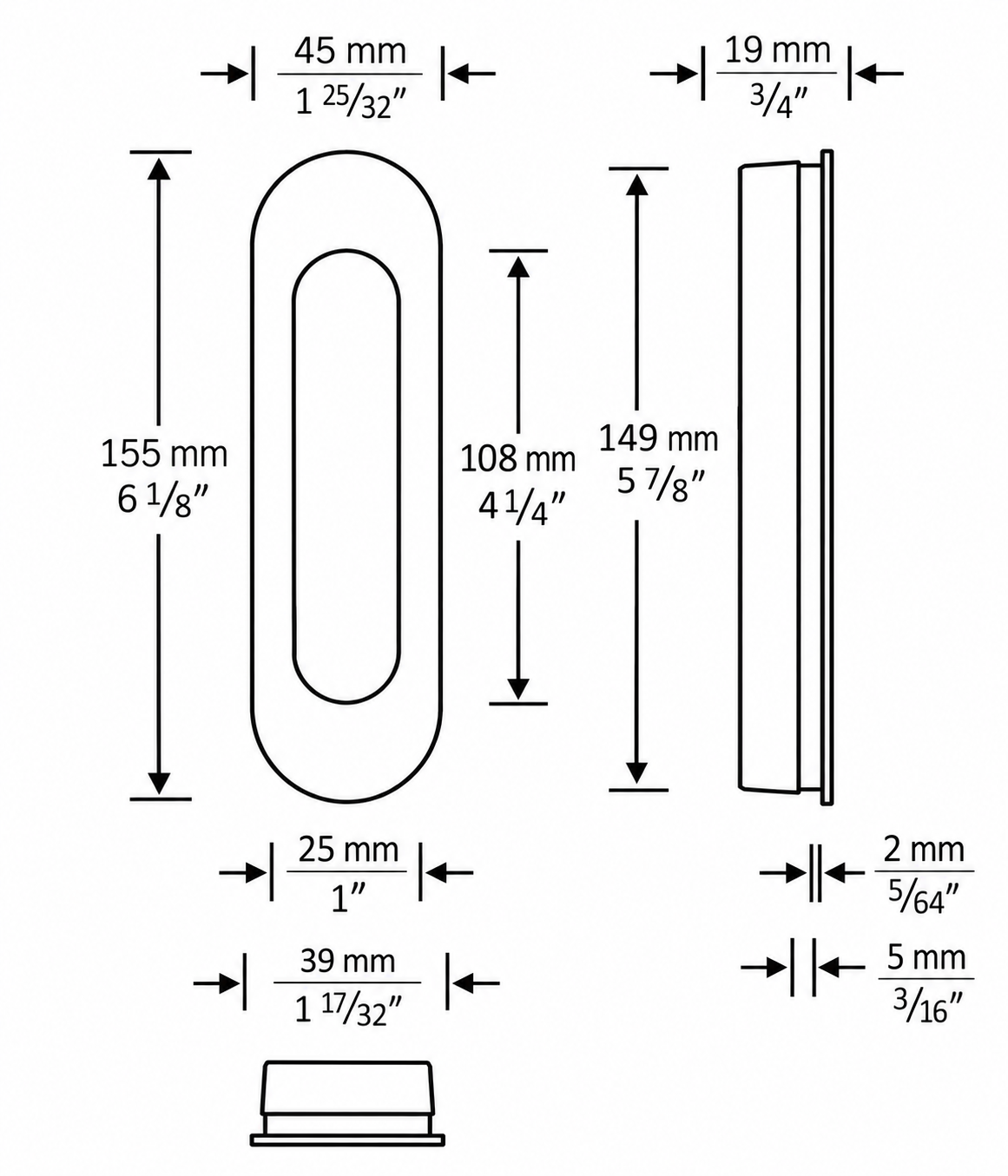 Pocket door shell - 1 pair, round
